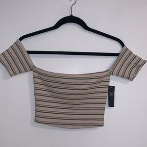 [M] NWT A&F Tan and Green Striped Crop Top